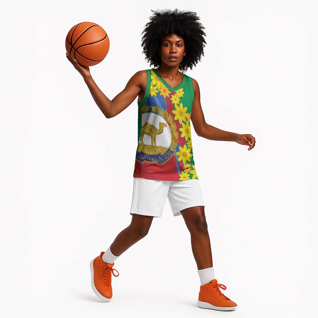 Afro Eritrea New Year Personalized Basketball Jersey Enkutatash Adey Abeba Flower Art - African Pride