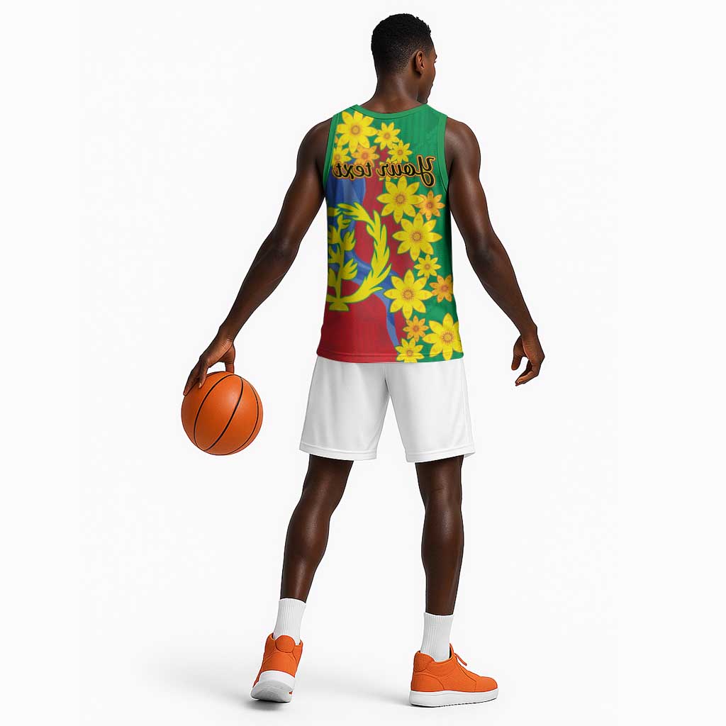 Afro Eritrea New Year Personalized Basketball Jersey Enkutatash Adey Abeba Flower Art - African Pride