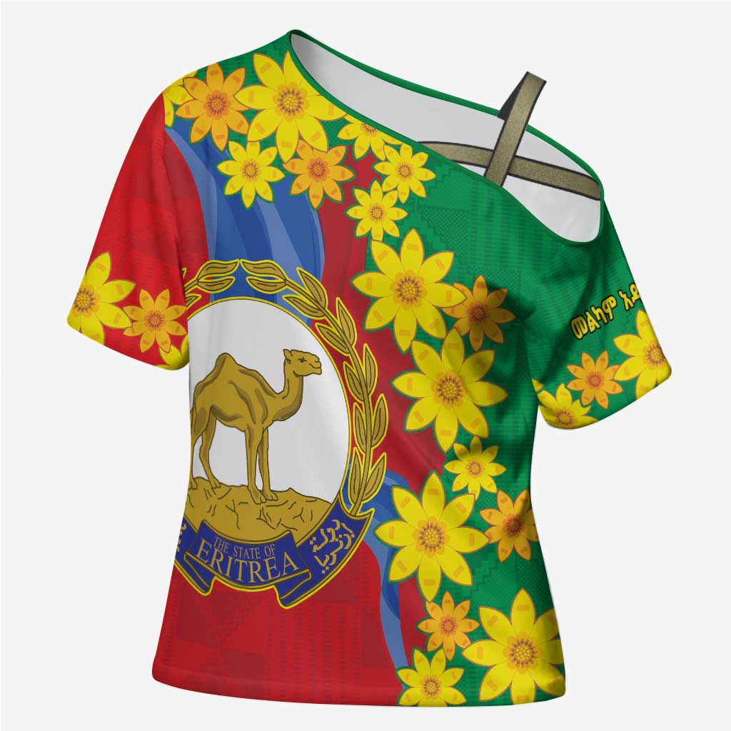 Afro Eritrea New Year Personalized Cross Shoulder Shirt Enkutatash Adey Abeba Flower Art