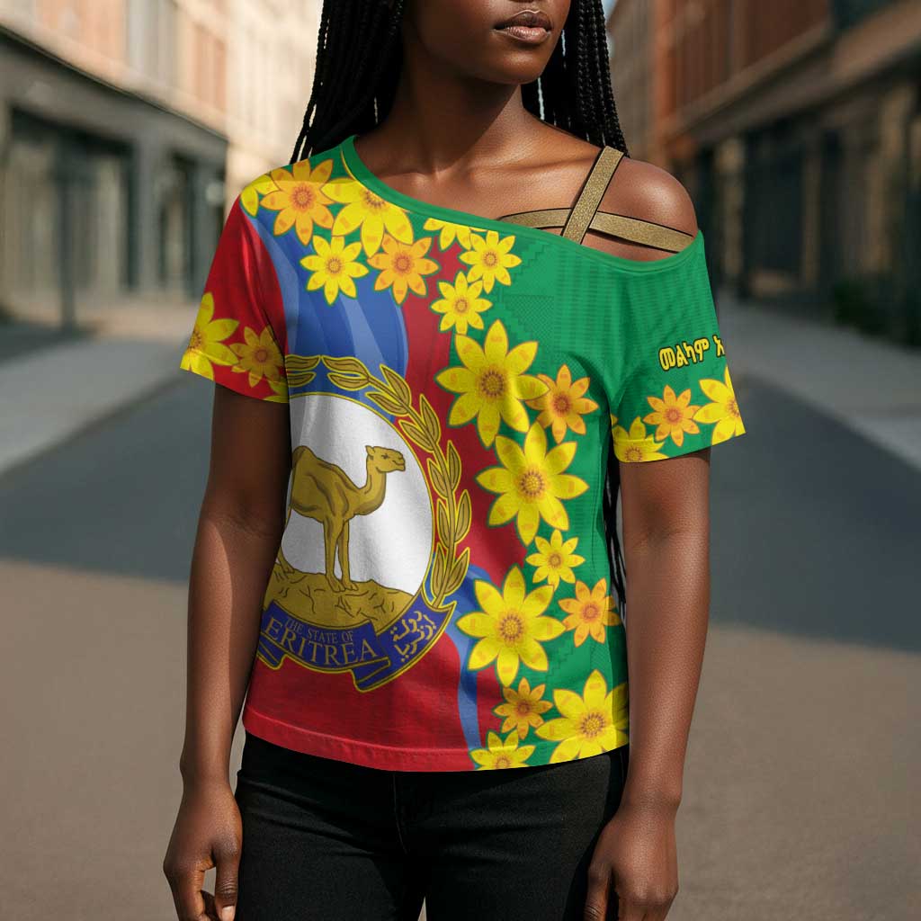 Afro Eritrea New Year Personalized Cross Shoulder Shirt Enkutatash Adey Abeba Flower Art