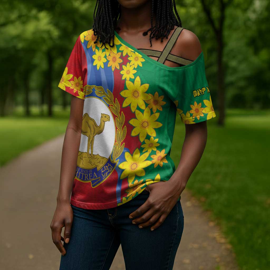 Afro Eritrea New Year Personalized Cross Shoulder Shirt Enkutatash Adey Abeba Flower Art