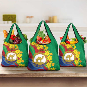 Afro Eritrea New Year Personalized Grocery Bag Enkutatash Adey Abeba Flower Art