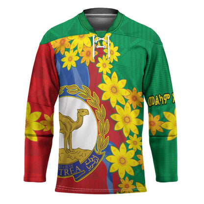 Afro Eritrea New Year Personalized Hockey Jersey Enkutatash Adey Abeba Flower Art
