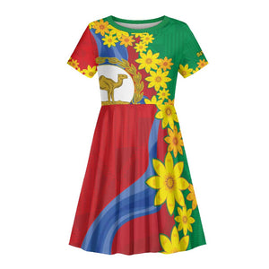 Afro Eritrea New Year Personalized Kid Short Sleeve Dress Enkutatash Adey Abeba Flower Art