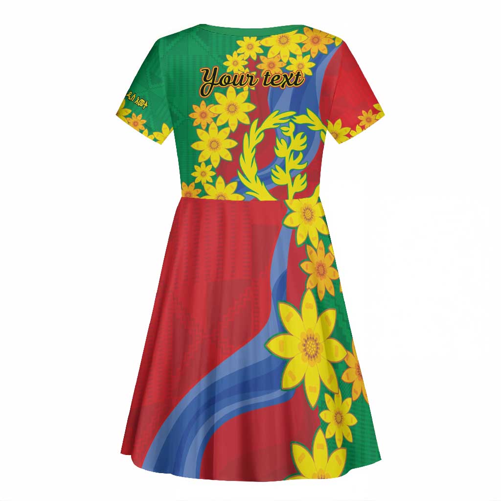 Afro Eritrea New Year Personalized Kid Short Sleeve Dress Enkutatash Adey Abeba Flower Art