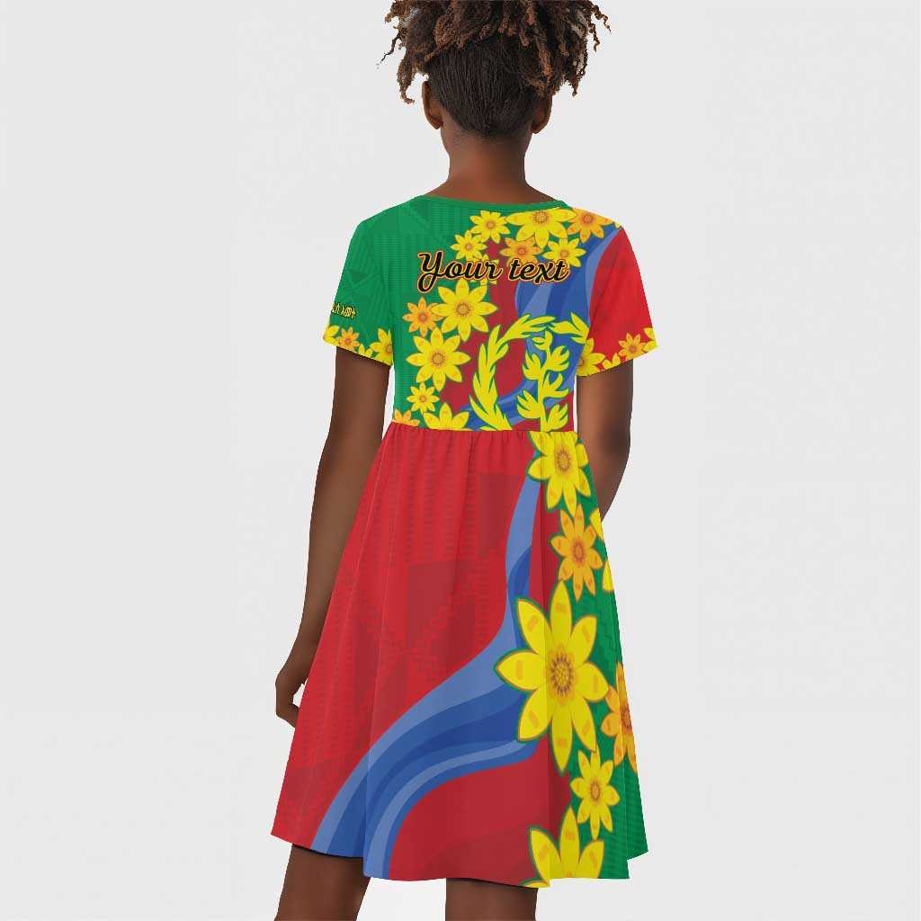 Afro Eritrea New Year Personalized Kid Short Sleeve Dress Enkutatash Adey Abeba Flower Art