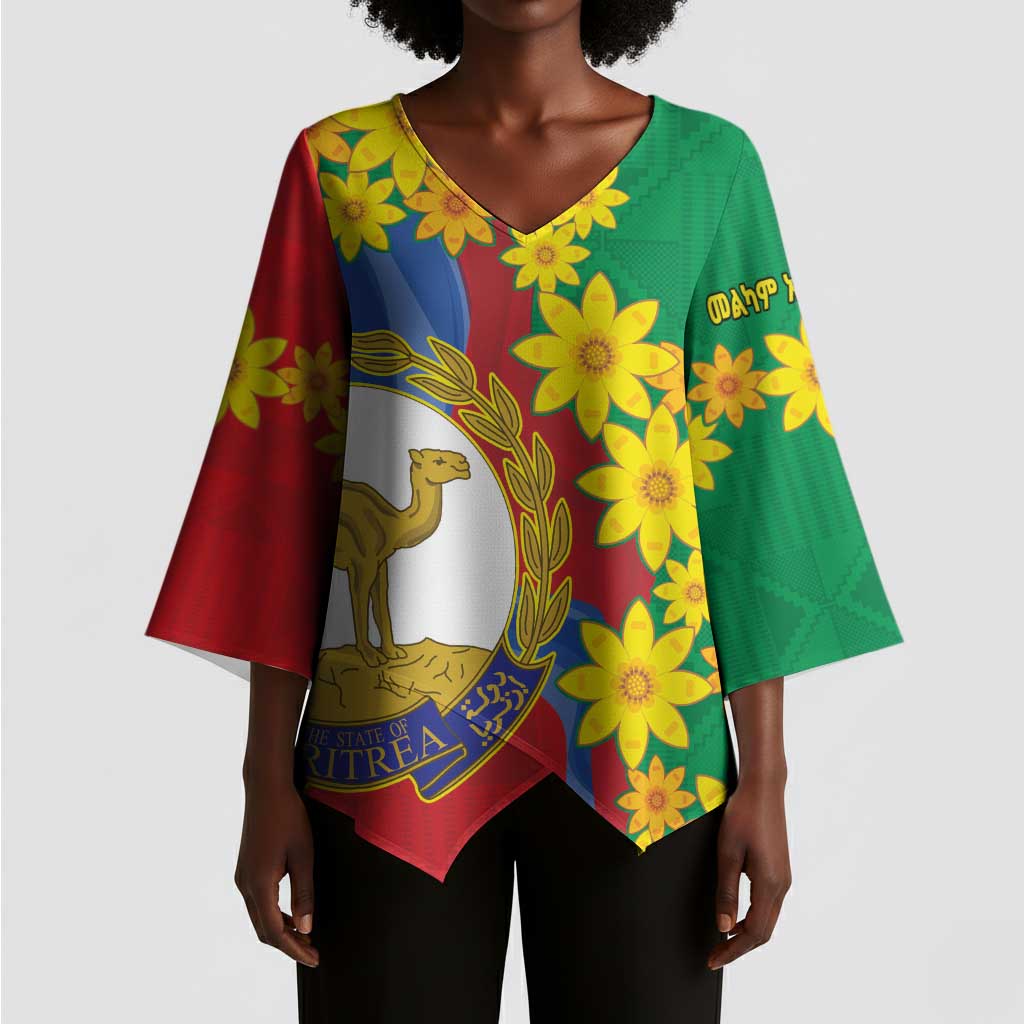 Afro Eritrea New Year Personalized Kimono Sleeve Blouse Enkutatash Adey Abeba Flower Art