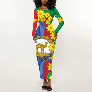 Afro Eritrea New Year Personalized Long Sleeve Bodycon Dress Enkutatash Adey Abeba Flower Art LT9