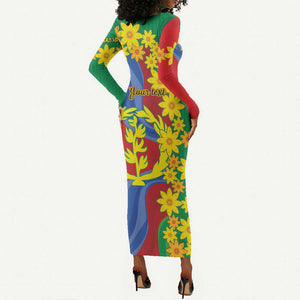 Afro Eritrea New Year Personalized Long Sleeve Bodycon Dress Enkutatash Adey Abeba Flower Art LT9