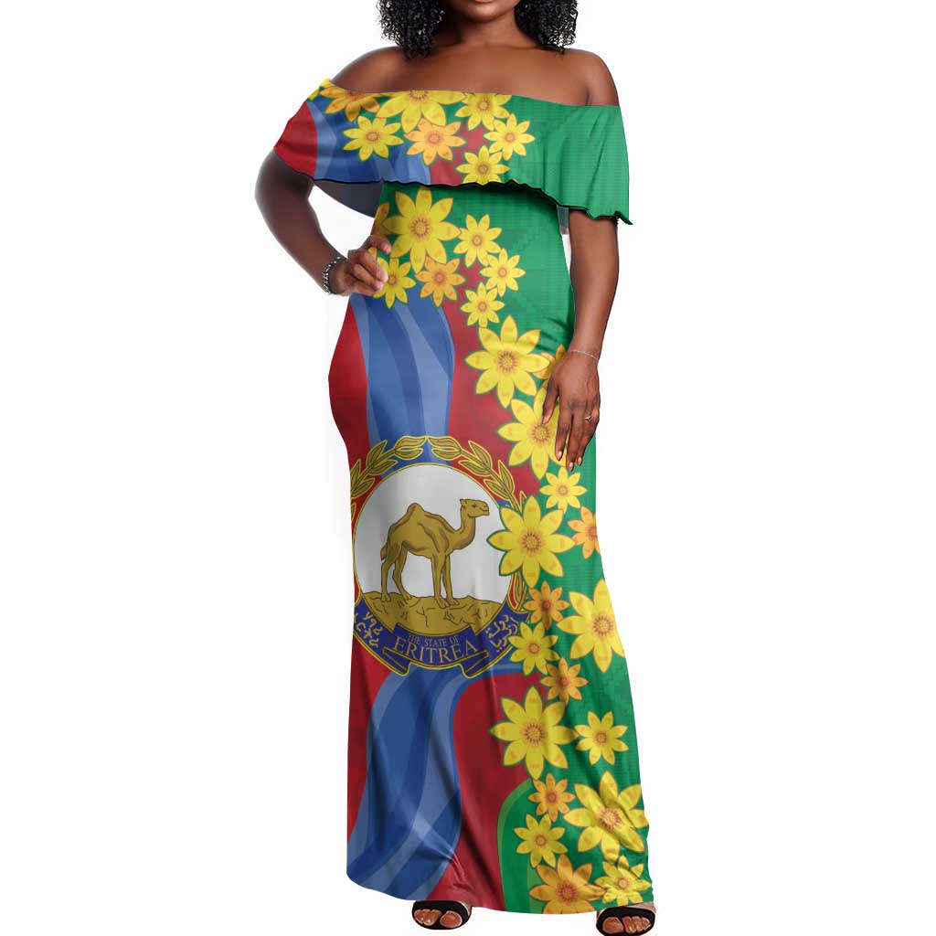 Afro Eritrea New Year Personalized Off Shoulder Maxi Dress Enkutatash Adey Abeba Flower Art