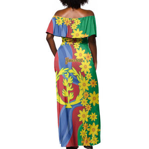 Afro Eritrea New Year Personalized Off Shoulder Maxi Dress Enkutatash Adey Abeba Flower Art
