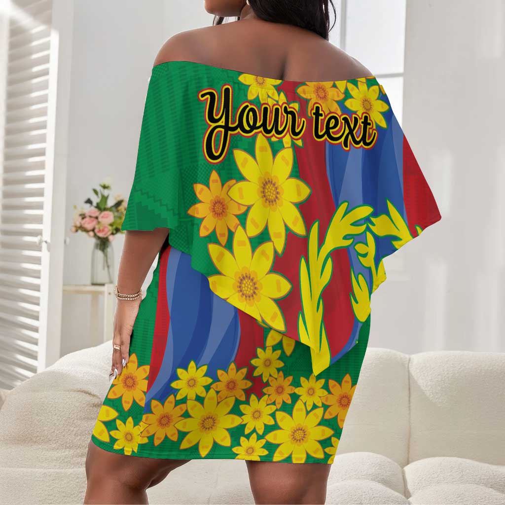 Afro Eritrea New Year Personalized Off Shoulder Short Dress Enkutatash Adey Abeba Flower Art