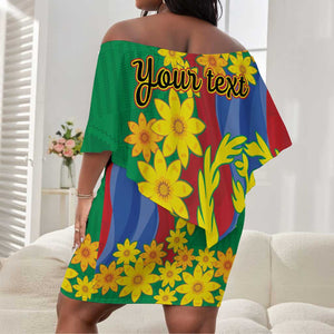 Afro Eritrea New Year Personalized Off Shoulder Short Dress Enkutatash Adey Abeba Flower Art
