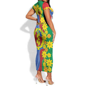 Afro Eritrea New Year Personalized Short Sleeve Bodycon Dress Enkutatash Adey Abeba Flower Art LT9