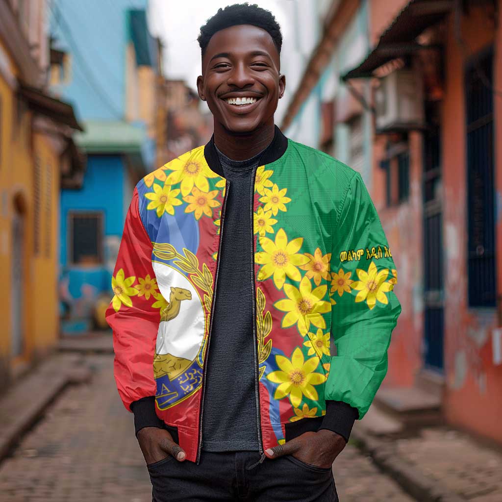 Afro Eritrea New Year Personalized Sleeve Zip Bomber Jacket Enkutatash Adey Abeba Flower Art
