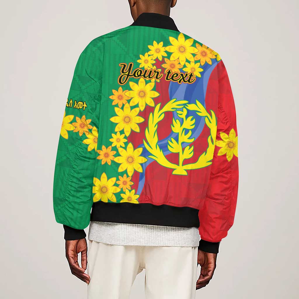 Afro Eritrea New Year Personalized Sleeve Zip Bomber Jacket Enkutatash Adey Abeba Flower Art