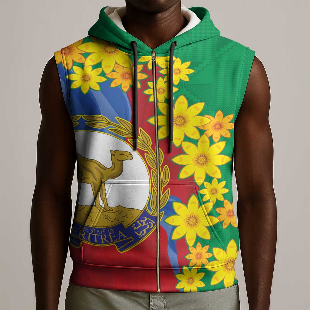 Afro Eritrea New Year Personalized Sleeveless Zip Hoodie Enkutatash Adey Abeba Flower Art - African Pride