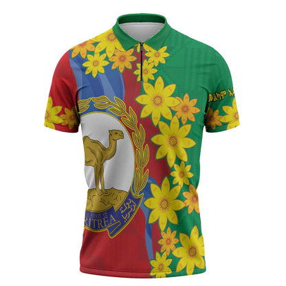 Afro Eritrea New Year Personalized Zipper Polo Shirt Enkutatash Adey Abeba Flower Art