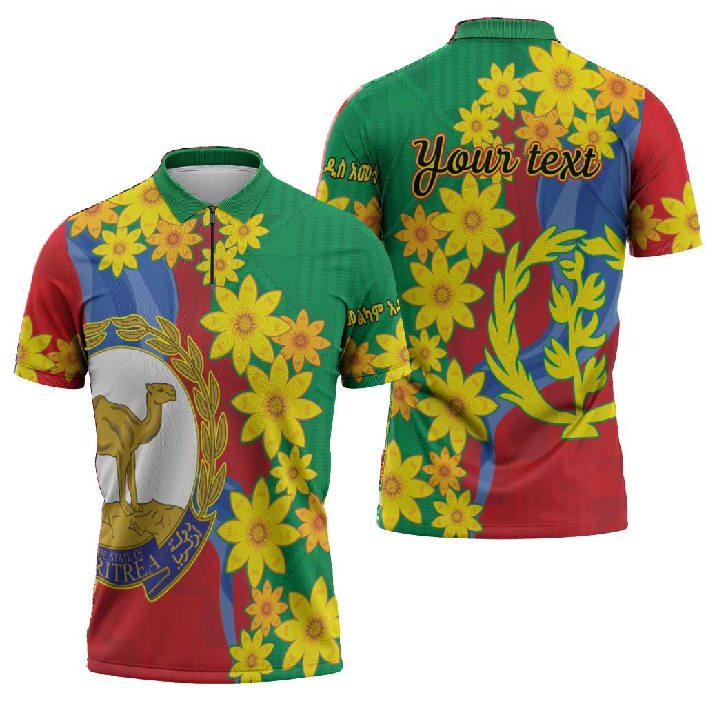 Afro Eritrea New Year Personalized Zipper Polo Shirt Enkutatash Adey Abeba Flower Art