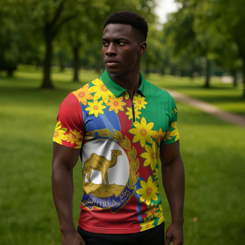 Afro Eritrea New Year Personalized Zipper Polo Shirt Enkutatash Adey Abeba Flower Art