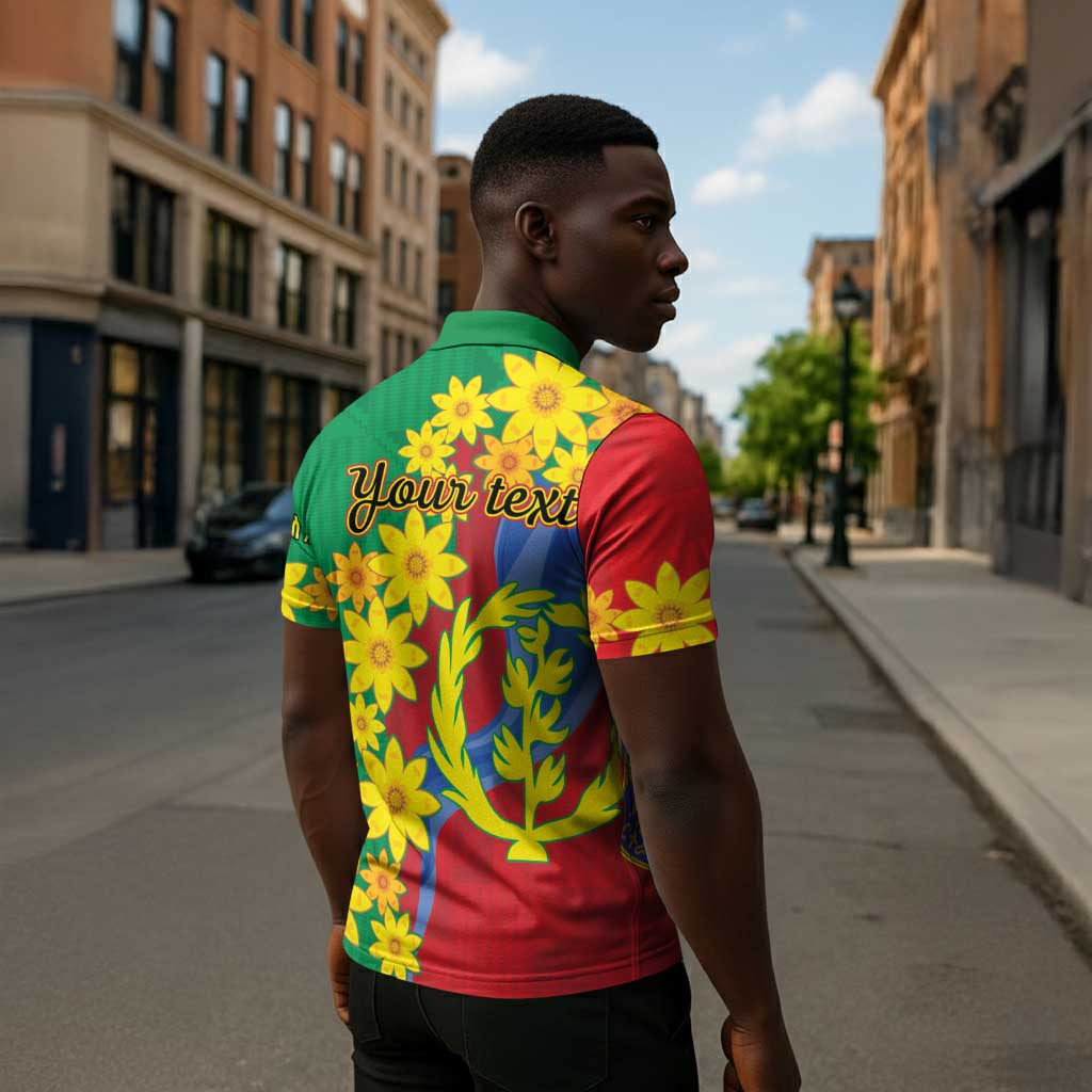 Afro Eritrea New Year Personalized Zipper Polo Shirt Enkutatash Adey Abeba Flower Art