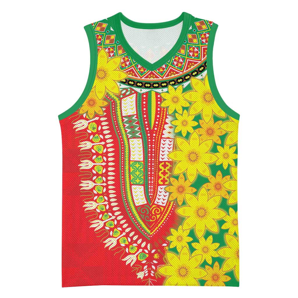 Afro Ethiopian New Year Basketball Jersey Enkutatash Adey Abeba Flower Art - African Pride