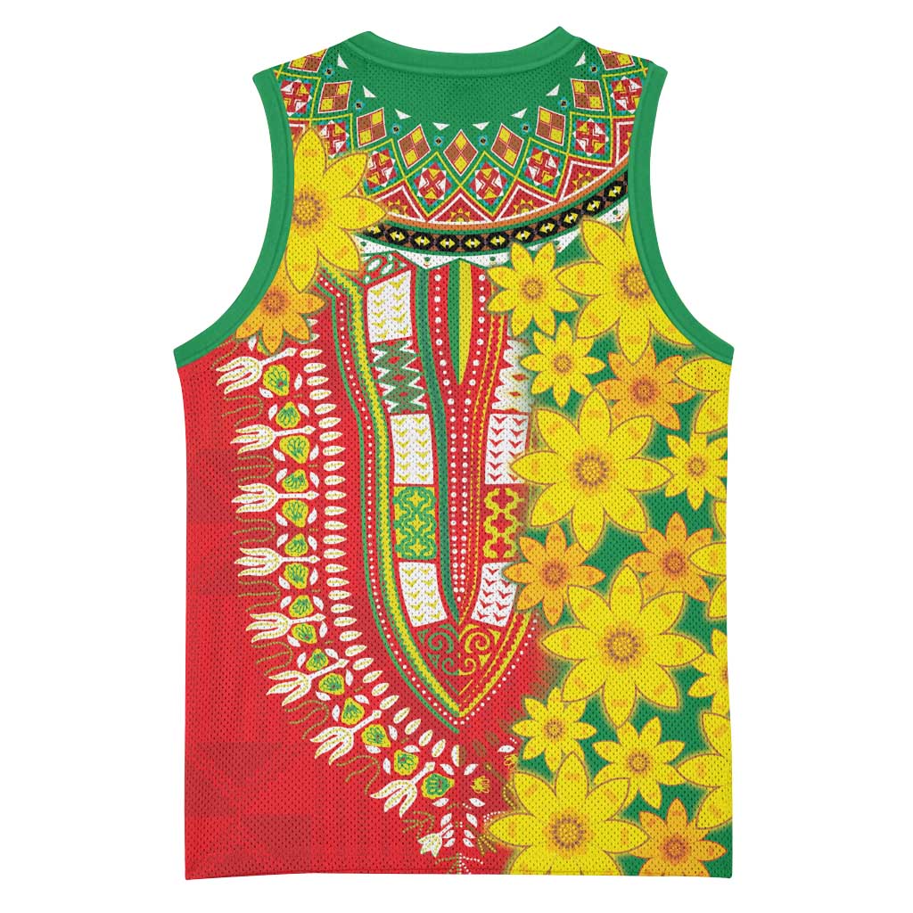 Afro Ethiopian New Year Basketball Jersey Enkutatash Adey Abeba Flower Art - African Pride