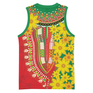 Afro Ethiopian New Year Basketball Jersey Enkutatash Adey Abeba Flower Art - African Pride