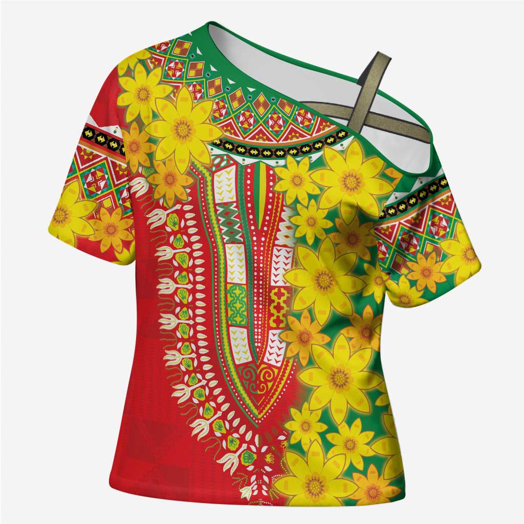 Afro Ethiopian New Year Cross Shoulder Shirt Enkutatash Adey Abeba Flower Art