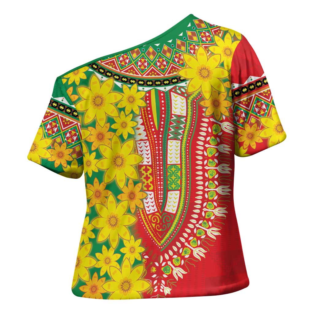 Afro Ethiopian New Year Cross Shoulder Shirt Enkutatash Adey Abeba Flower Art