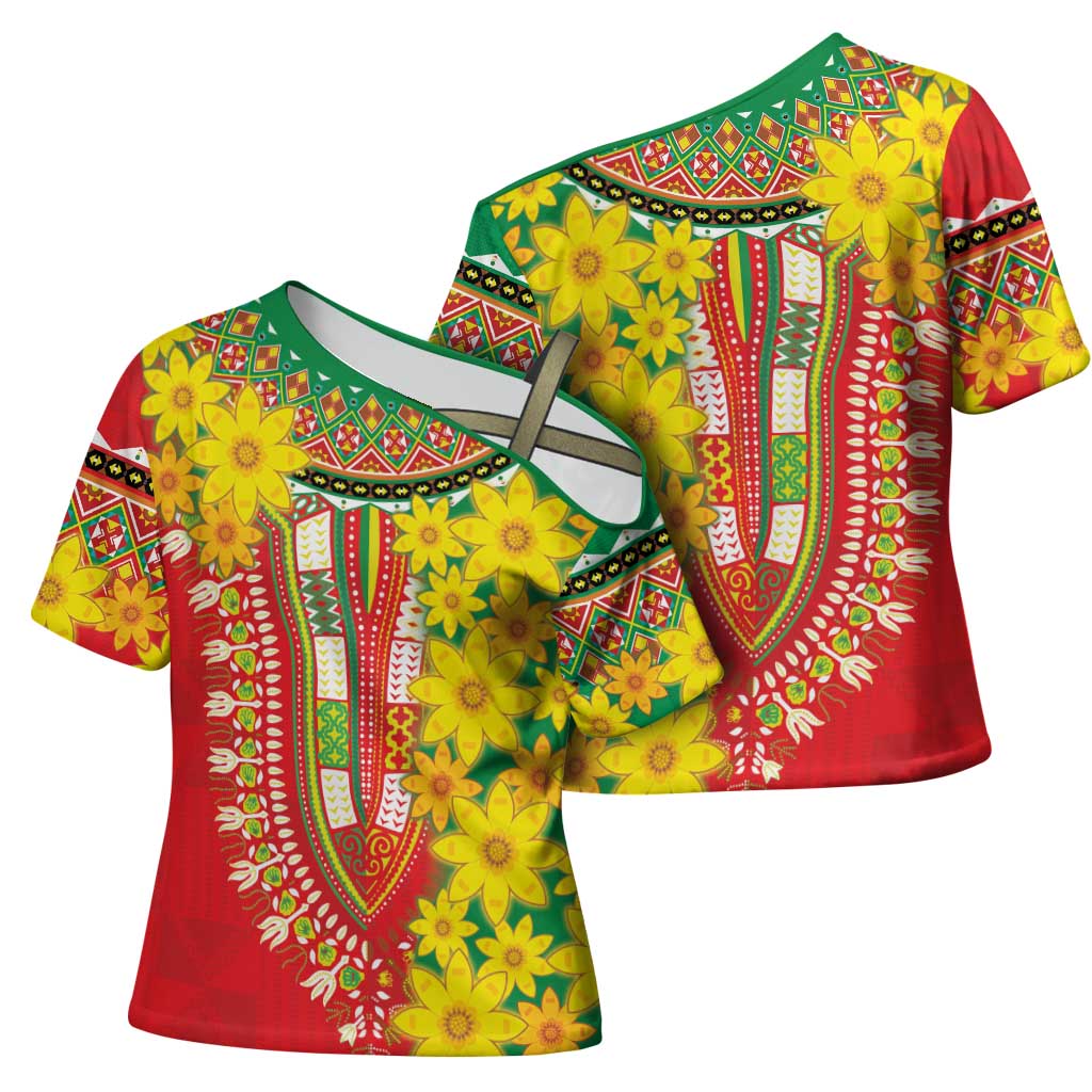 Afro Ethiopian New Year Cross Shoulder Shirt Enkutatash Adey Abeba Flower Art