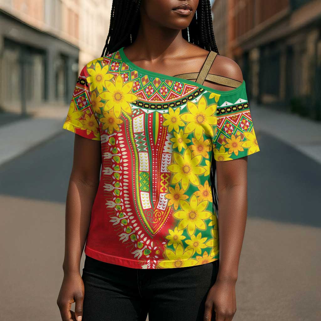 Afro Ethiopian New Year Cross Shoulder Shirt Enkutatash Adey Abeba Flower Art