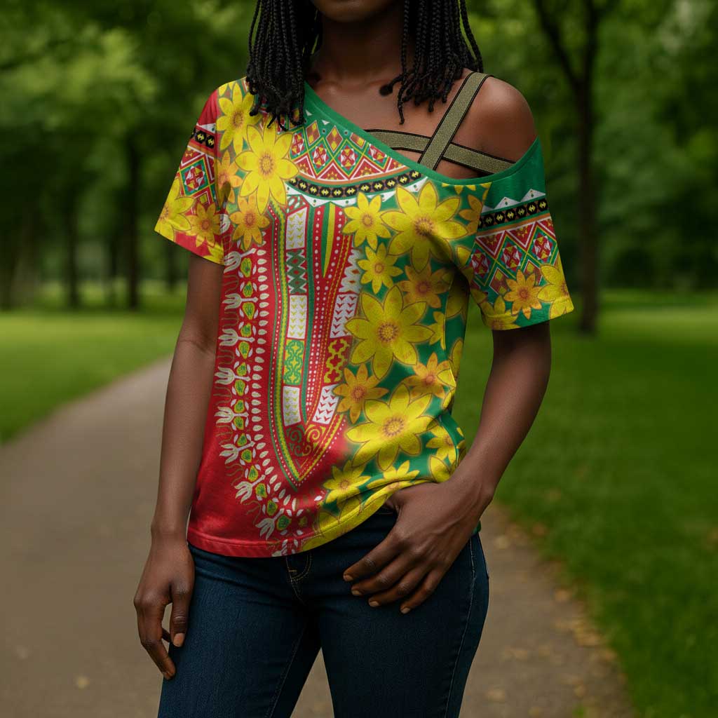 Afro Ethiopian New Year Cross Shoulder Shirt Enkutatash Adey Abeba Flower Art