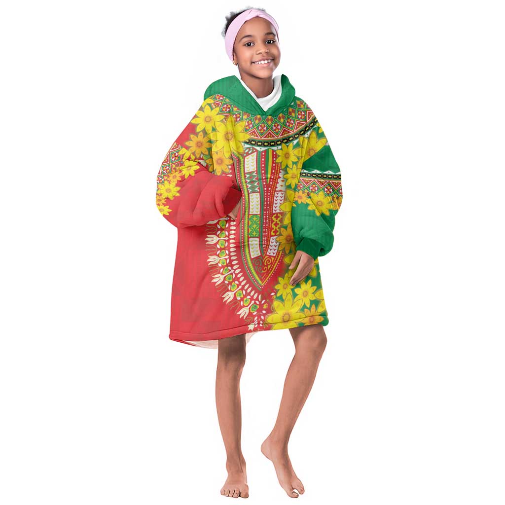 Afro Ethiopian New Year KId Wearable Blanket Hoodie Enkutatash Adey Abeba Flower Art