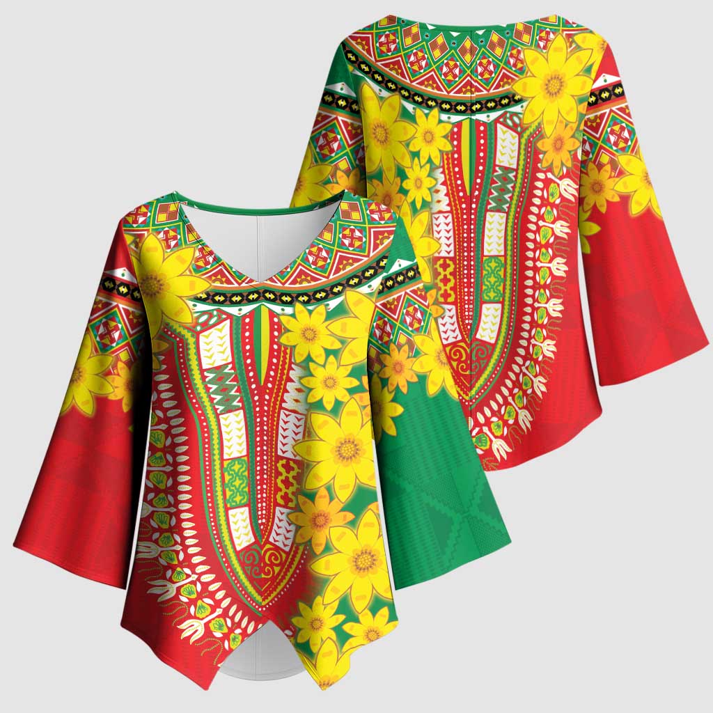 Afro Ethiopian New Year Kimono Sleeve Blouse Enkutatash Adey Abeba Flower Art