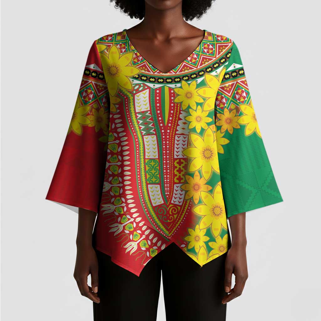 Afro Ethiopian New Year Kimono Sleeve Blouse Enkutatash Adey Abeba Flower Art