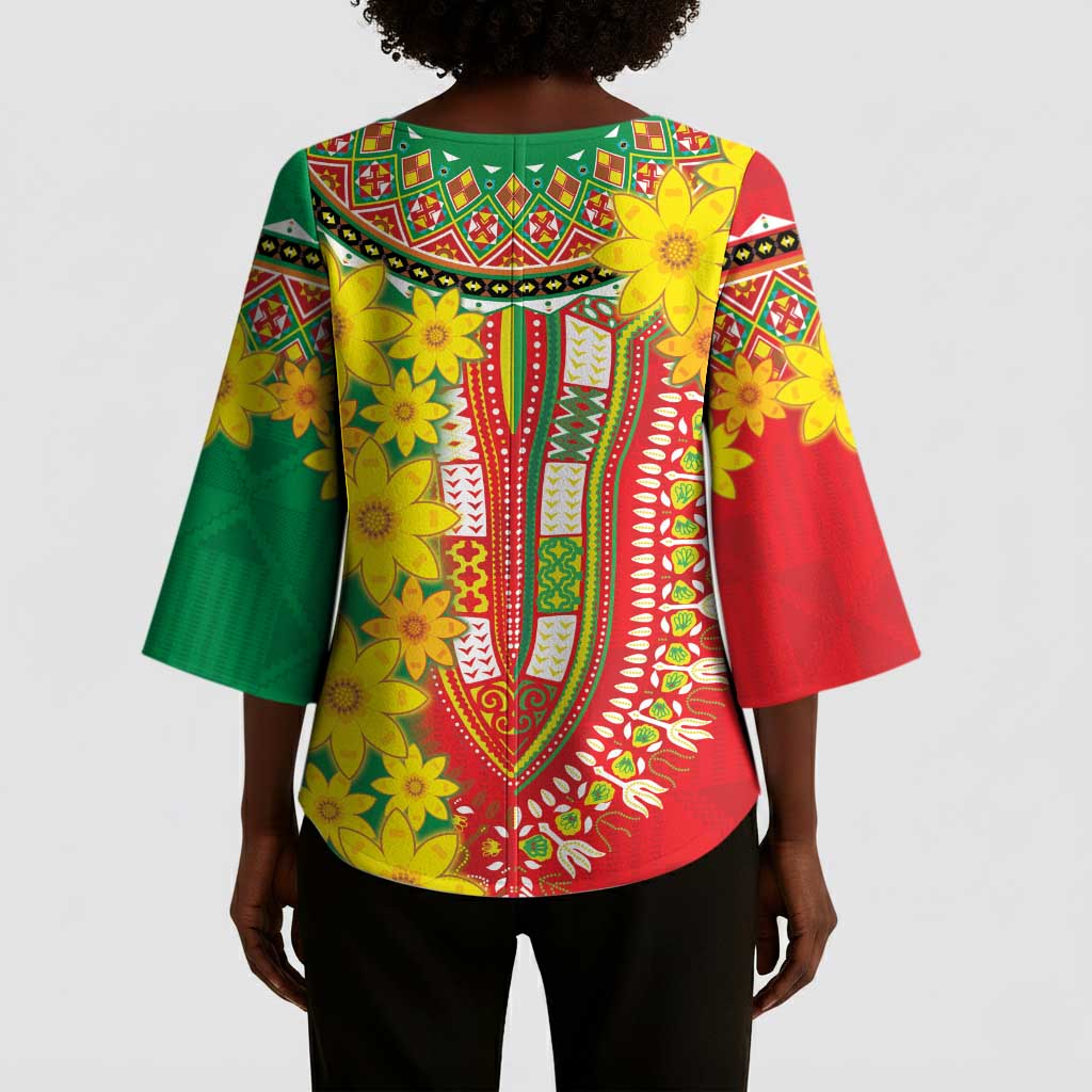 Afro Ethiopian New Year Kimono Sleeve Blouse Enkutatash Adey Abeba Flower Art