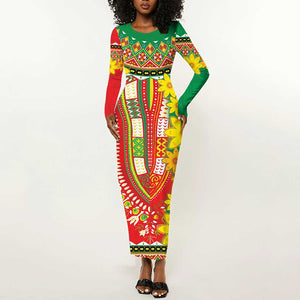 Afro Ethiopian New Year Long Sleeve Bodycon Dress Enkutatash Adey Abeba Flower Art LT9