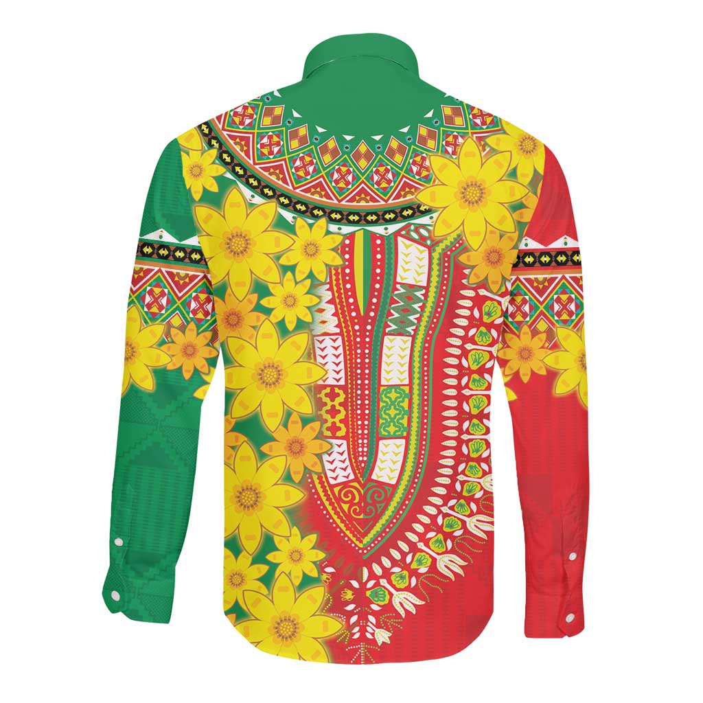 Afro Ethiopian New Year Long Sleeve Button Shirt Enkutatash Adey Abeba Flower Art