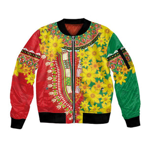 Afro Ethiopian New Year Sleeve Zip Bomber Jacket Enkutatash Adey Abeba Flower Art
