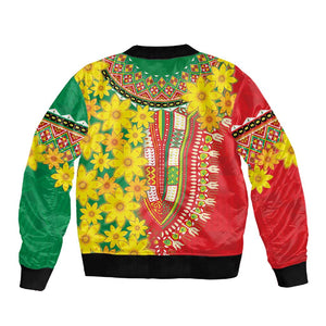 Afro Ethiopian New Year Sleeve Zip Bomber Jacket Enkutatash Adey Abeba Flower Art