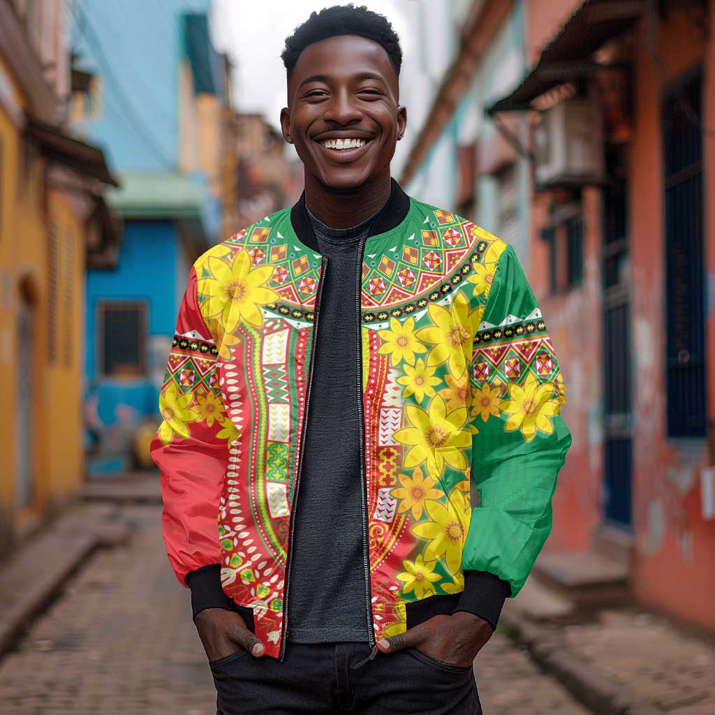 Afro Ethiopian New Year Sleeve Zip Bomber Jacket Enkutatash Adey Abeba Flower Art