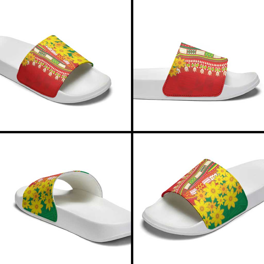 Afro Ethiopian New Year Slide Sandals Enkutatash Adey Abeba Flower Art