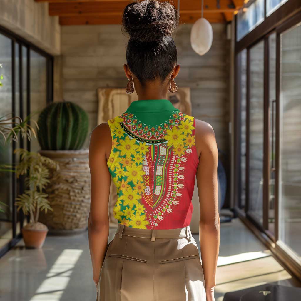 Afro Ethiopian New Year Women Sleeveless Polo Shirt Enkutatash Adey Abeba Flower Art