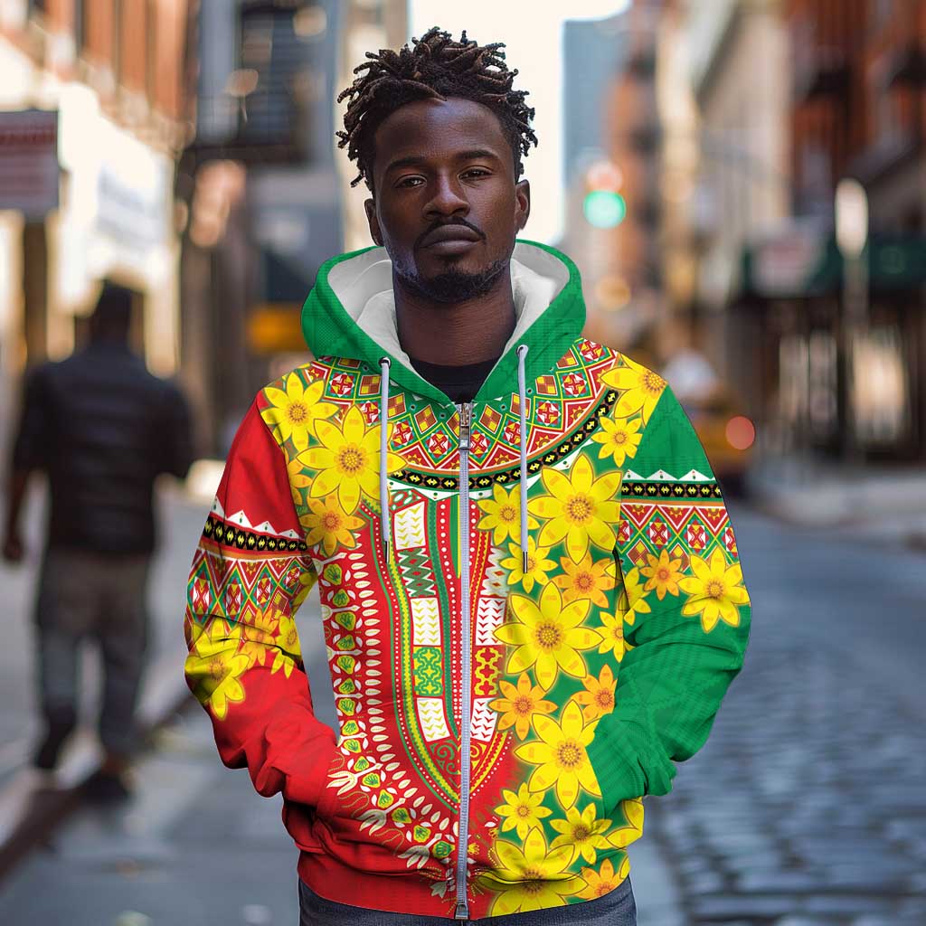 Afro Ethiopian New Year Zip Hoodie Enkutatash Adey Abeba Flower Art