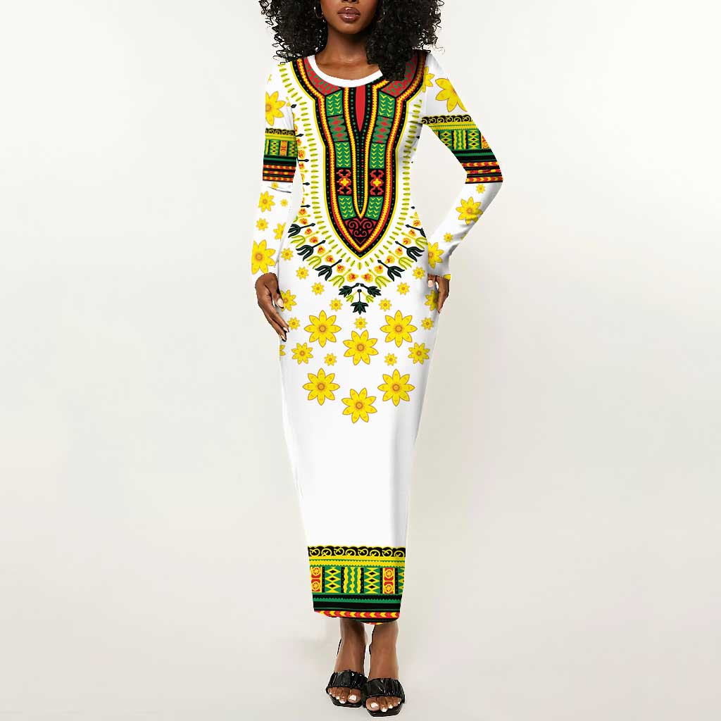 Afro Enkutatash Dashiki and Adey Abeba Long Sleeve Bodycon Dress LT9