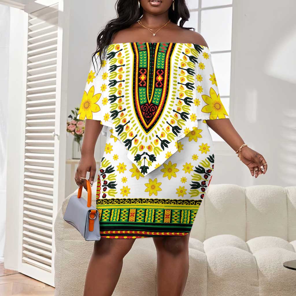 Afro Enkutatash Dashiki and Adey Abeba Off Shoulder Short Dress
