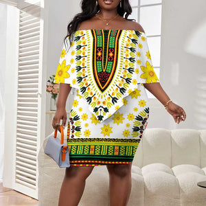 Afro Enkutatash Dashiki and Adey Abeba Off Shoulder Short Dress