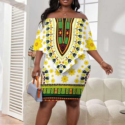 Afro Enkutatash Dashiki and Adey Abeba Off Shoulder Short Dress