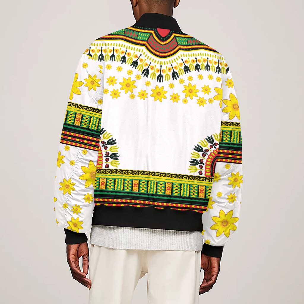 Afro Enkutatash Dashiki and Adey Abeba Sleeve Zip Bomber Jacket